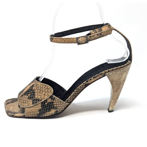 Vintage Robert Clergerie Snake Skin Ankle Strap Heels Brown Size 7 - Picture 1 of 15
